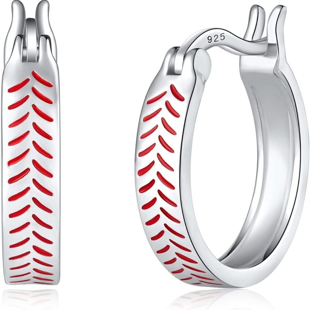 Baseball Hoop Earrings Sterling Silver Jewelry Sport Fan Gift For Women